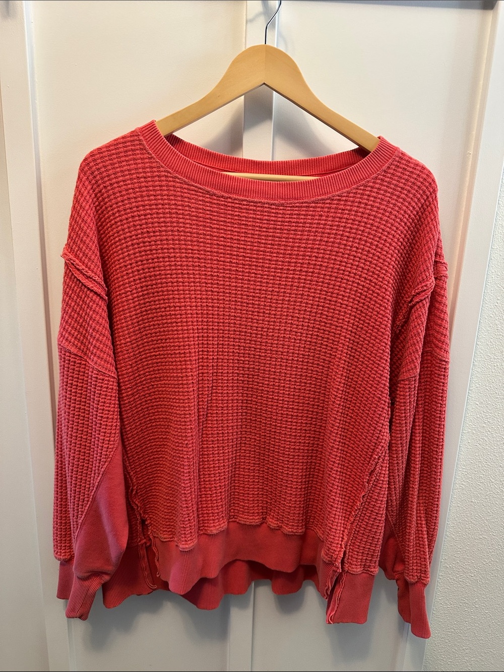 American Eagle Outfitters Coral Waffle-Knit Crewneck Sweater